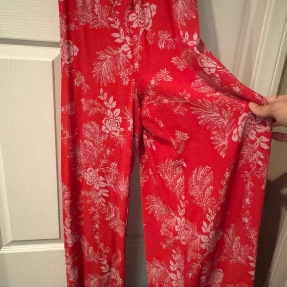 Free People Red and White Floral Jumpsuit with Plunging V-Neckline - Picture 7 of 10